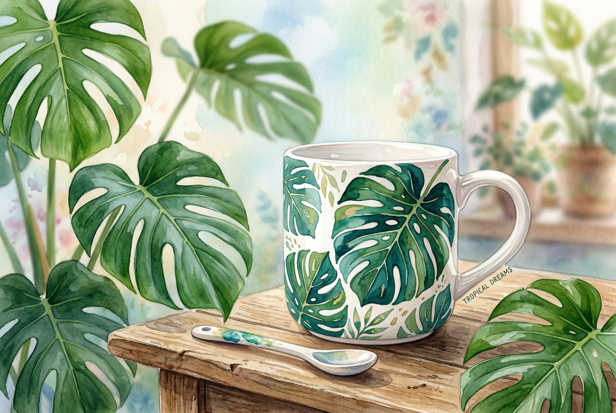 Tasse Monstera Géant illustration aquarelle tropicale