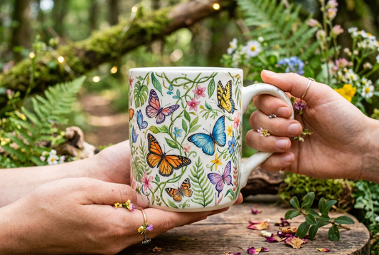 Tasse Papillons & Lianes illustration aquarelle féerique
