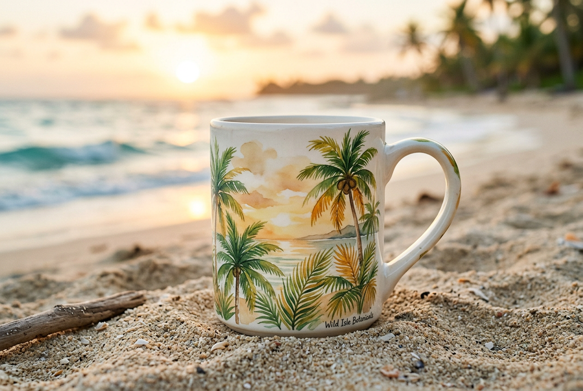 Tasse Palmier Sauvage illustration aquarelle tropicale